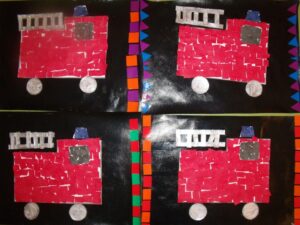 Découpage et collage pour notre camion de pompier en PS